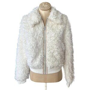 Abercrombie & Fitch Bomber Jacket White Fuzzy Sherpa Women’s Size Small